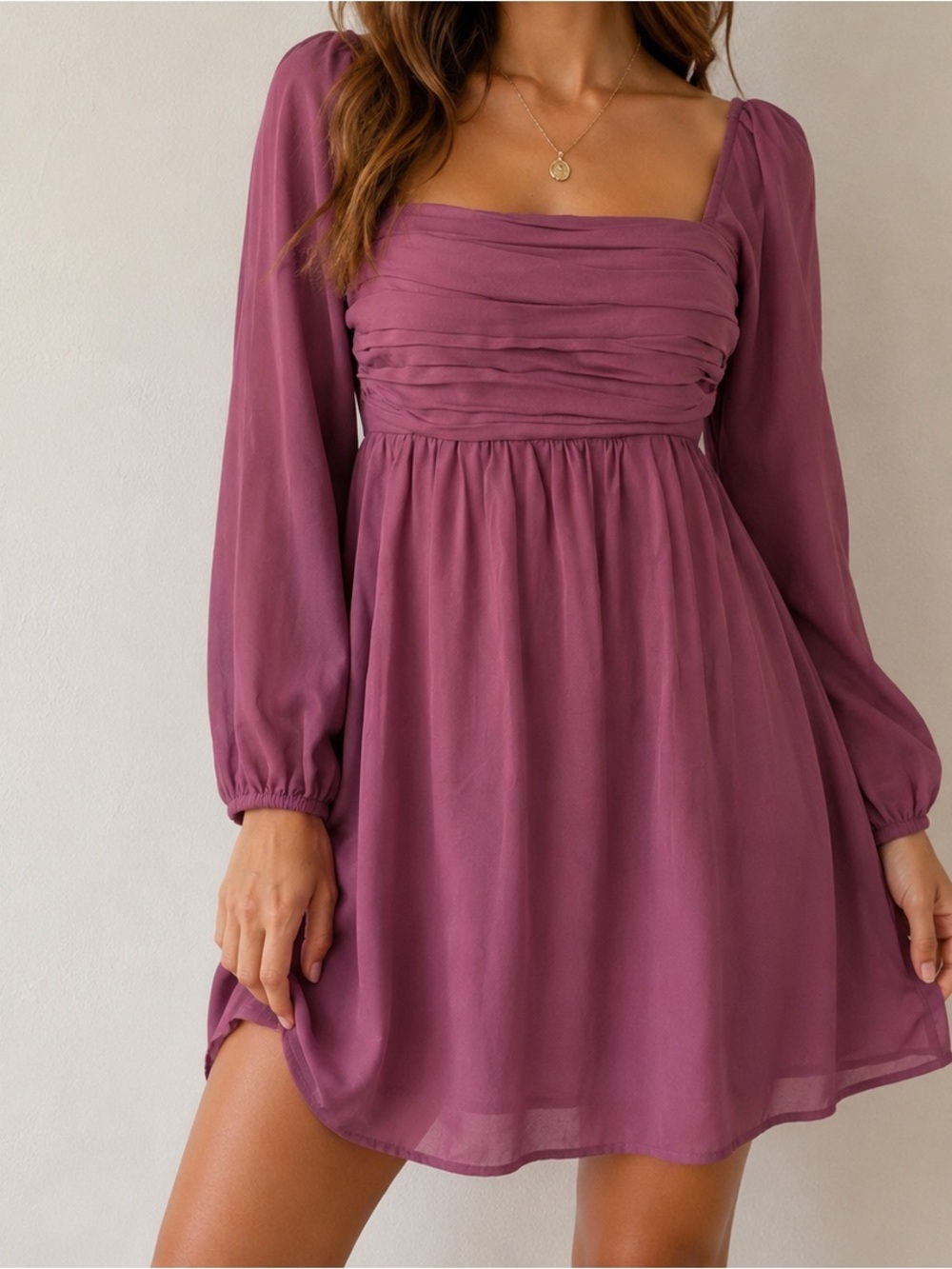 Abercrombie & Fitch Dusty Mauve babydoll dress XS longsleeve smocked square neck